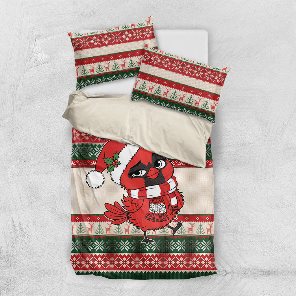 Aussie Cardinal Christmas Bedding Set Festive Knitted Pattern Inspired