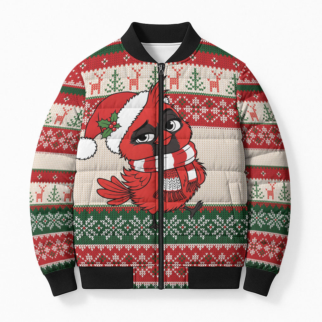 Aussie Cardinal Christmas Bomber Puffer Jacket Festive Knitted Pattern Inspired