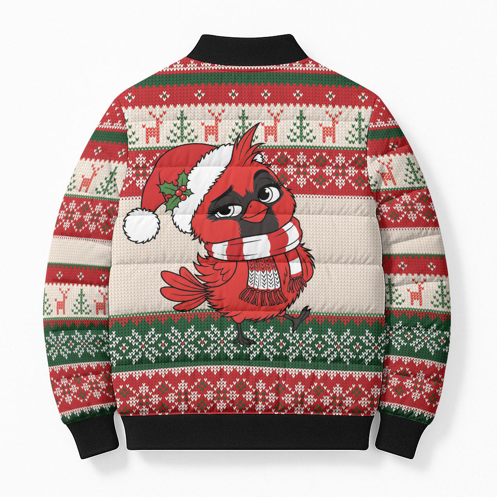 Aussie Cardinal Christmas Bomber Puffer Jacket Festive Knitted Pattern Inspired