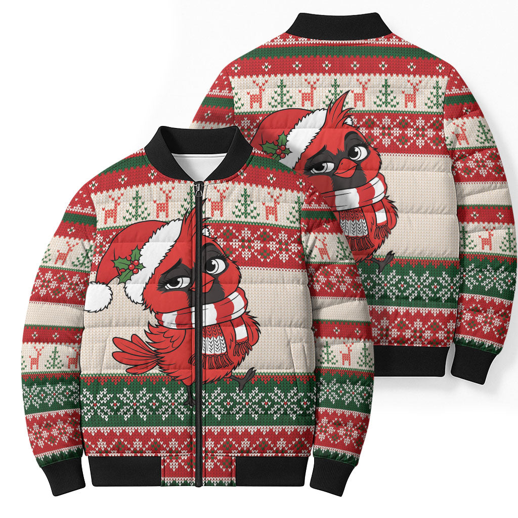 Aussie Cardinal Christmas Bomber Puffer Jacket Festive Knitted Pattern Inspired