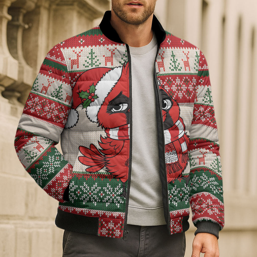Aussie Cardinal Christmas Bomber Puffer Jacket Festive Knitted Pattern Inspired