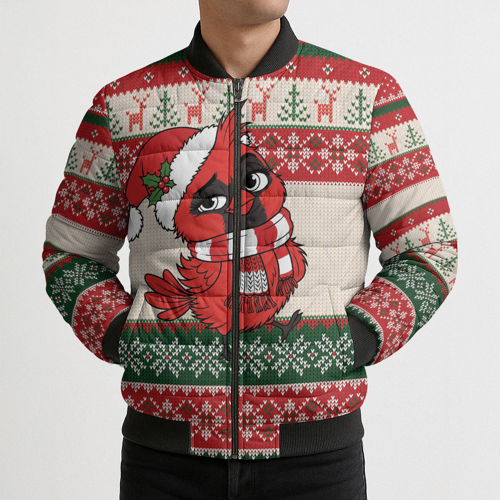 Aussie Cardinal Christmas Bomber Puffer Jacket Festive Knitted Pattern Inspired
