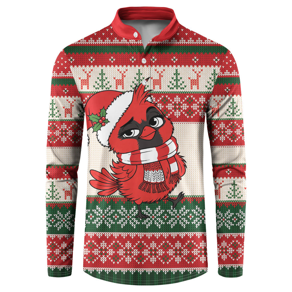 Aussie Cardinal Christmas Button Sweatshirt Festive Knitted Pattern Inspired