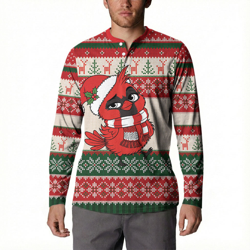 Aussie Cardinal Christmas Button Sweatshirt Festive Knitted Pattern Inspired