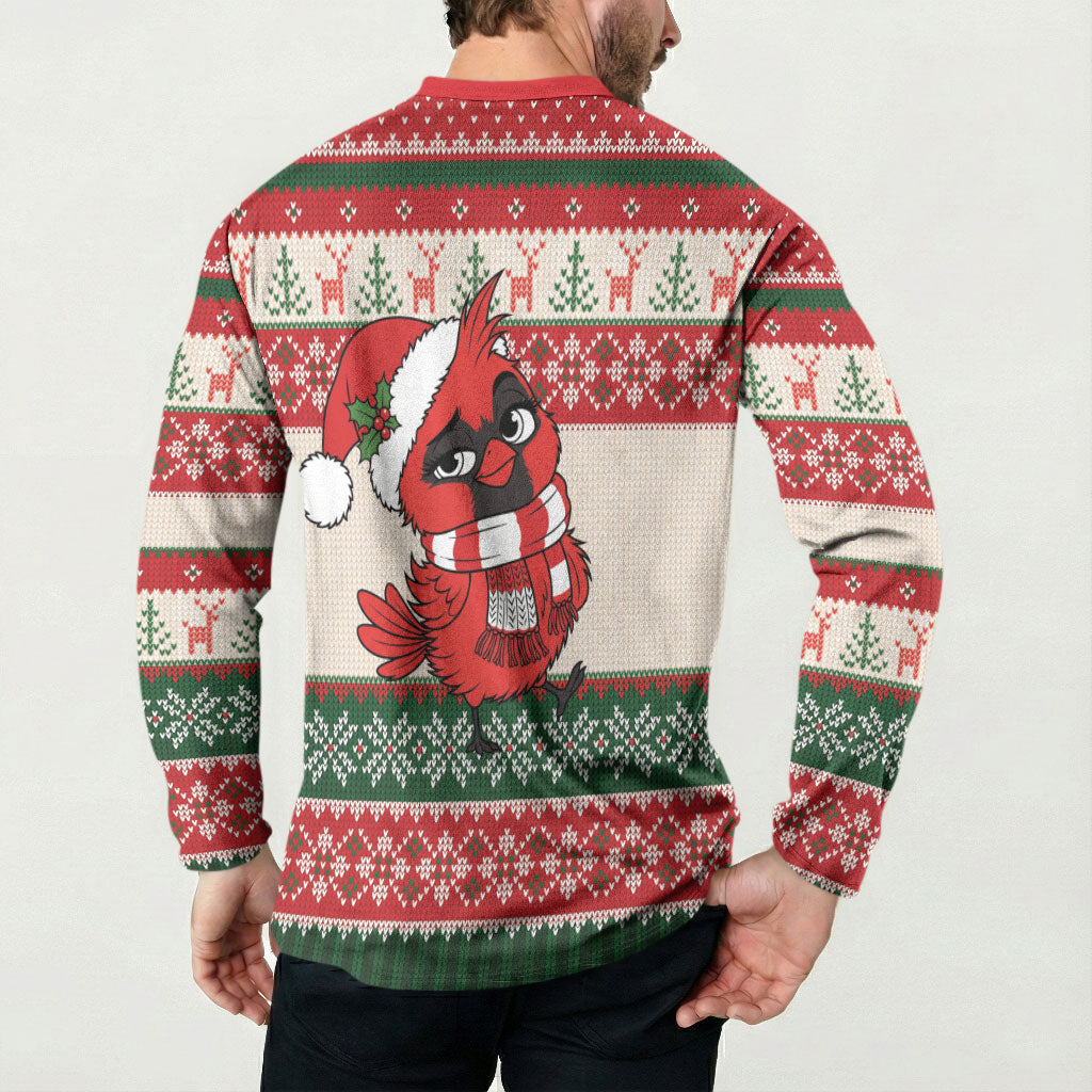 Aussie Cardinal Christmas Button Sweatshirt Festive Knitted Pattern Inspired