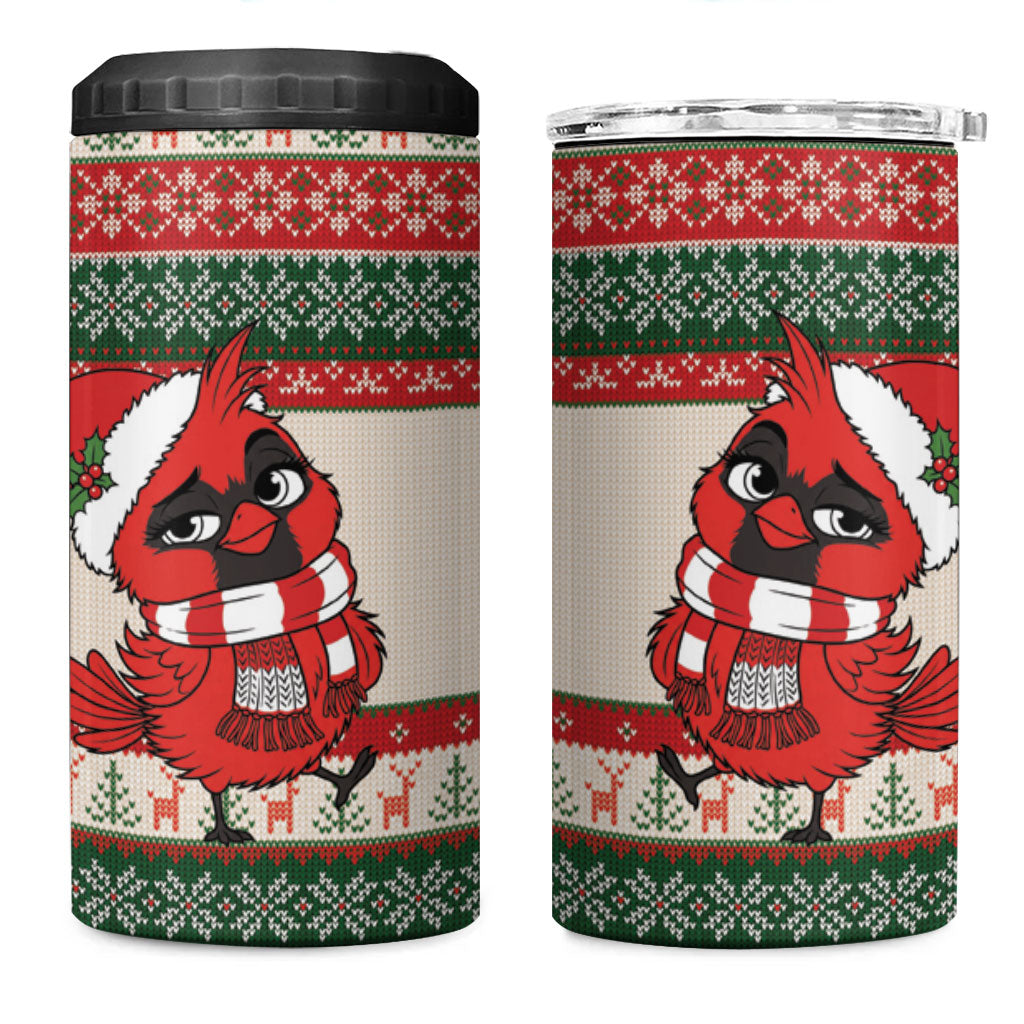 Aussie Cardinal Christmas 4 in 1 Can Cooler Tumbler Festive Knitted Pattern Inspired