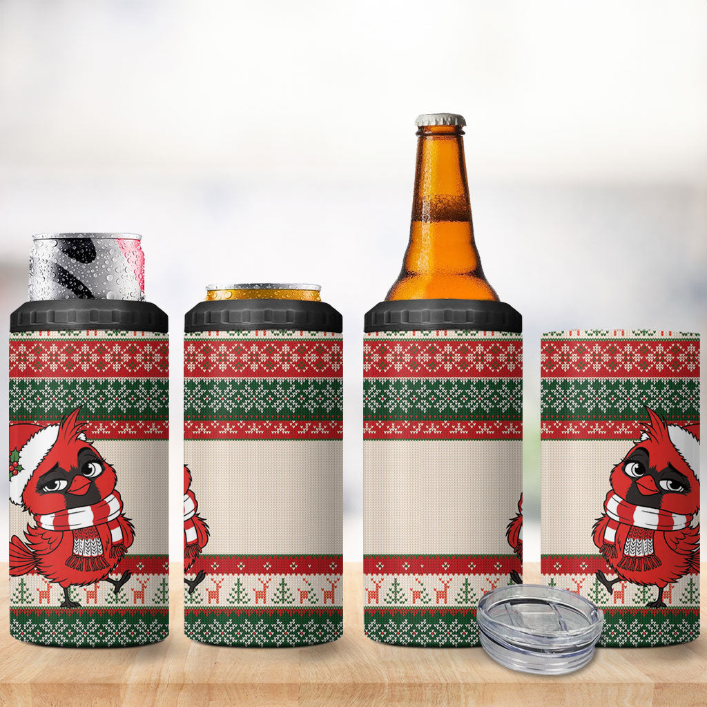 Aussie Cardinal Christmas 4 in 1 Can Cooler Tumbler Festive Knitted Pattern Inspired