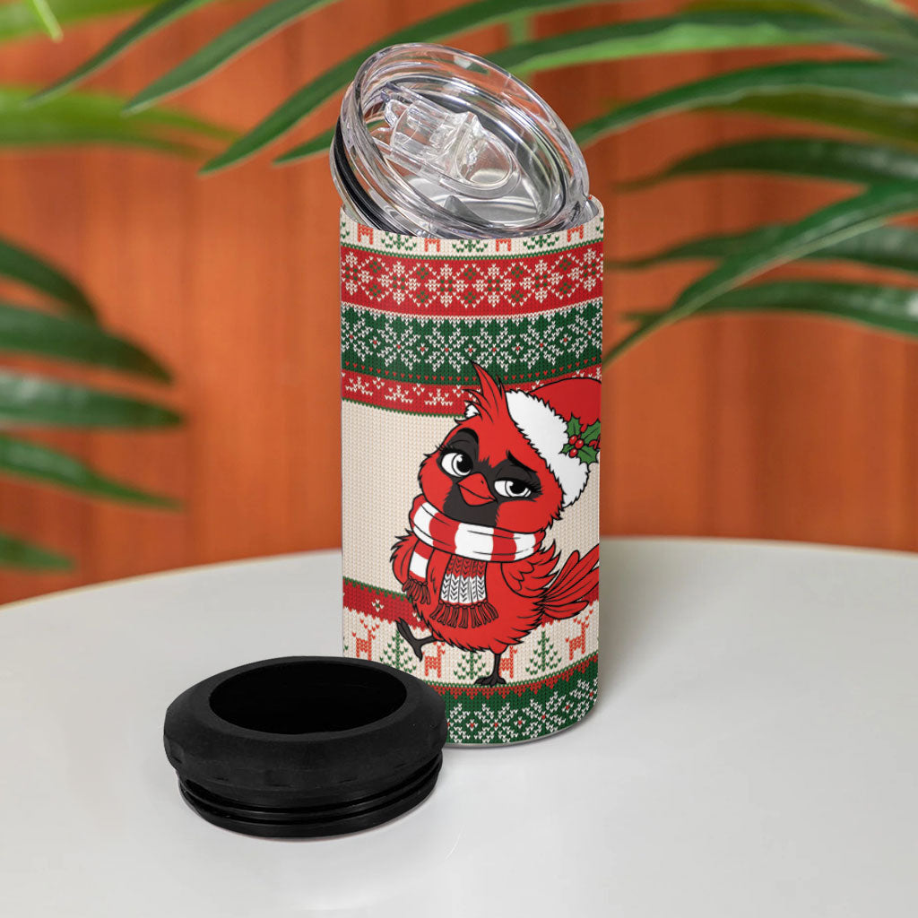 Aussie Cardinal Christmas 4 in 1 Can Cooler Tumbler Festive Knitted Pattern Inspired