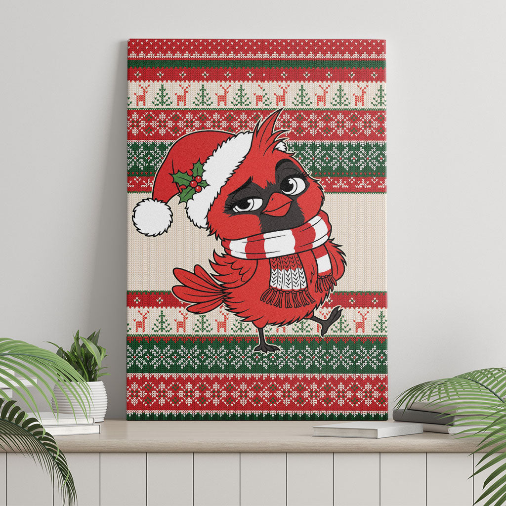 Aussie Cardinal Christmas Canvas Wall Art Festive Knitted Pattern Inspired