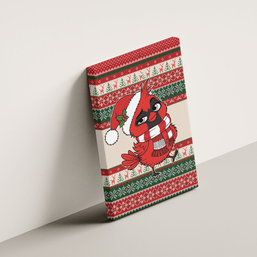 Aussie Cardinal Christmas Canvas Wall Art Festive Knitted Pattern Inspired