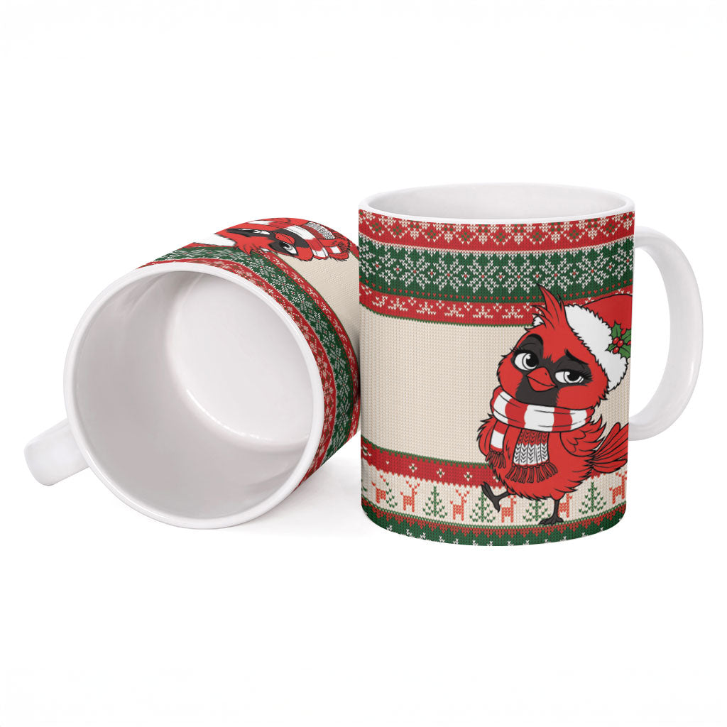 Aussie Cardinal Christmas Ceramic Mug Festive Knitted Pattern Inspired