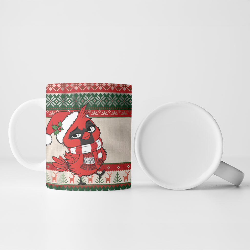 Aussie Cardinal Christmas Ceramic Mug Festive Knitted Pattern Inspired