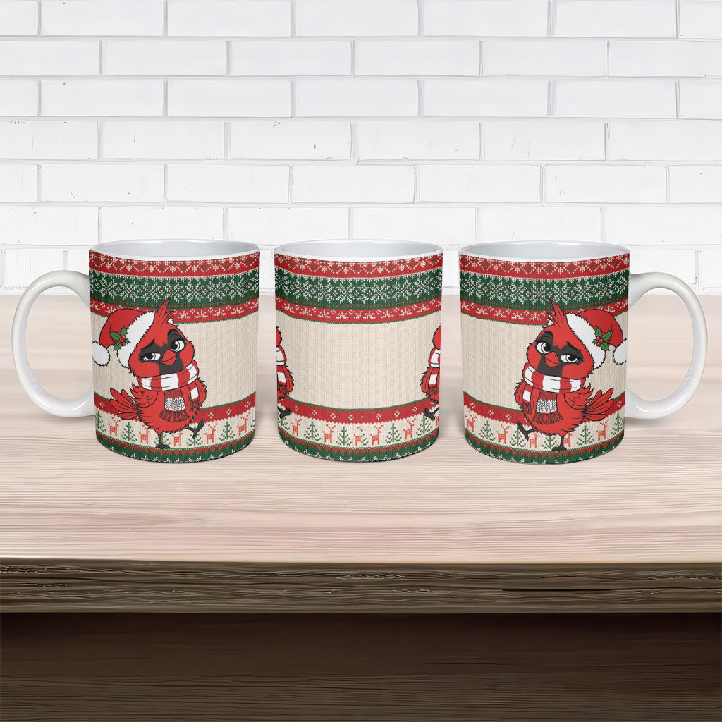 Aussie Cardinal Christmas Ceramic Mug Festive Knitted Pattern Inspired
