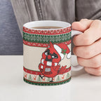 Aussie Cardinal Christmas Ceramic Mug Festive Knitted Pattern Inspired