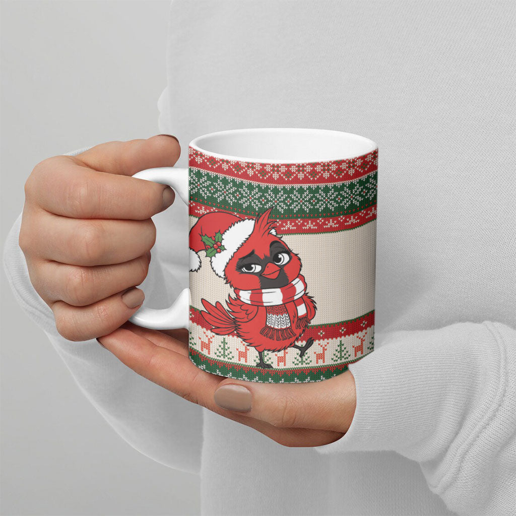 Aussie Cardinal Christmas Ceramic Mug Festive Knitted Pattern Inspired