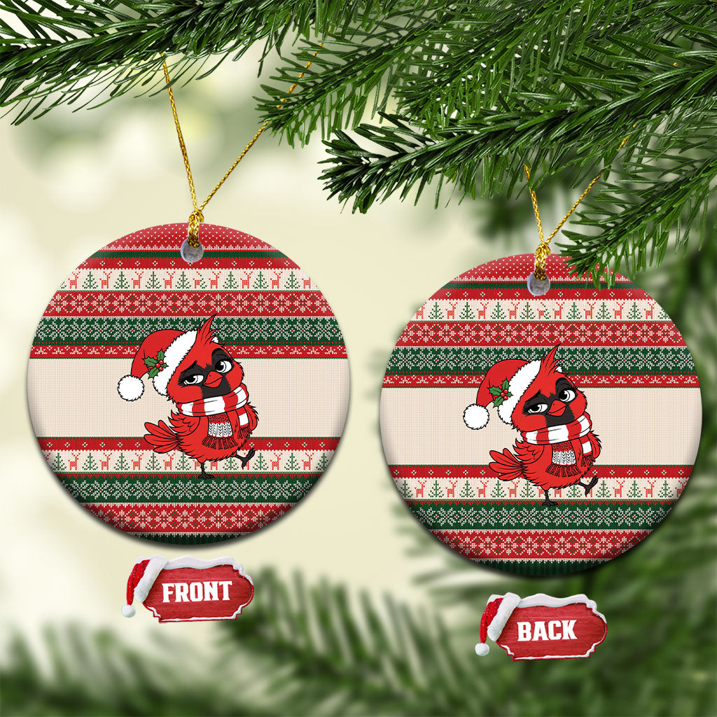Aussie Cardinal Christmas Ceramic Ornament Festive Knitted Pattern Inspired