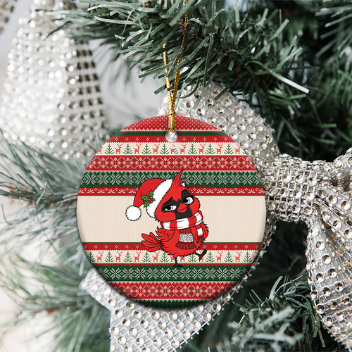 Aussie Cardinal Christmas Ceramic Ornament Festive Knitted Pattern Inspired