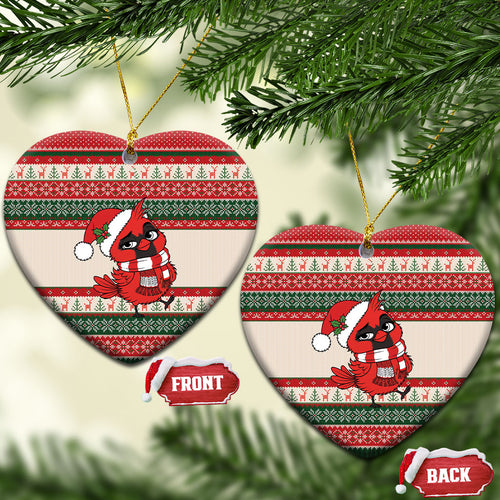 Aussie Cardinal Christmas Ceramic Ornament Festive Knitted Pattern Inspired