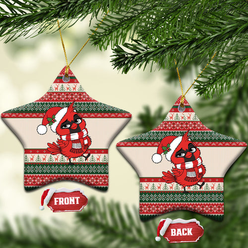 Aussie Cardinal Christmas Ceramic Ornament Festive Knitted Pattern Inspired