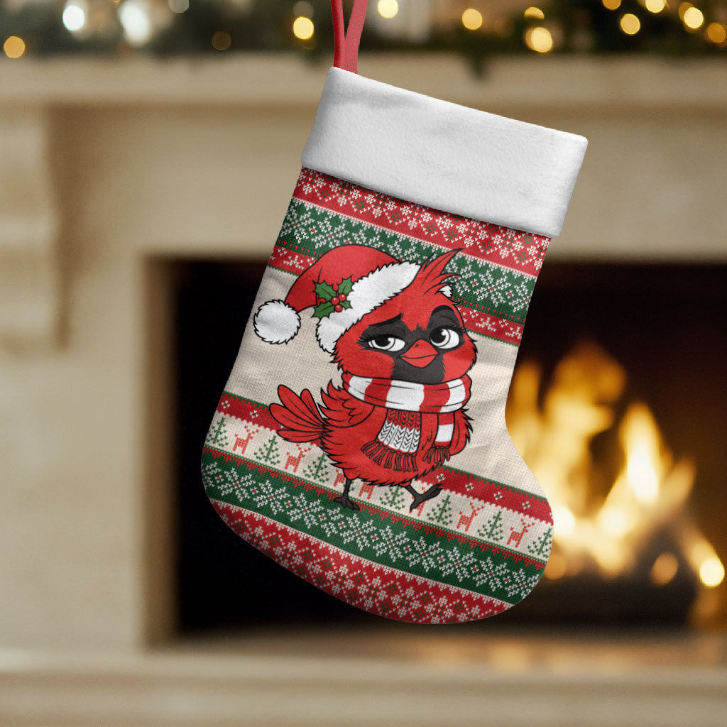 Aussie Cardinal Christmas Stocking Festive Knitted Pattern Inspired