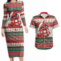 Aussie Cardinal Christmas Couples Matching Long Sleeve Bodycon Dress and Hawaiian Shirt Festive Knitted Pattern Inspired