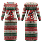 Aussie Cardinal Christmas Couples Matching Long Sleeve Bodycon Dress and Hawaiian Shirt Festive Knitted Pattern Inspired