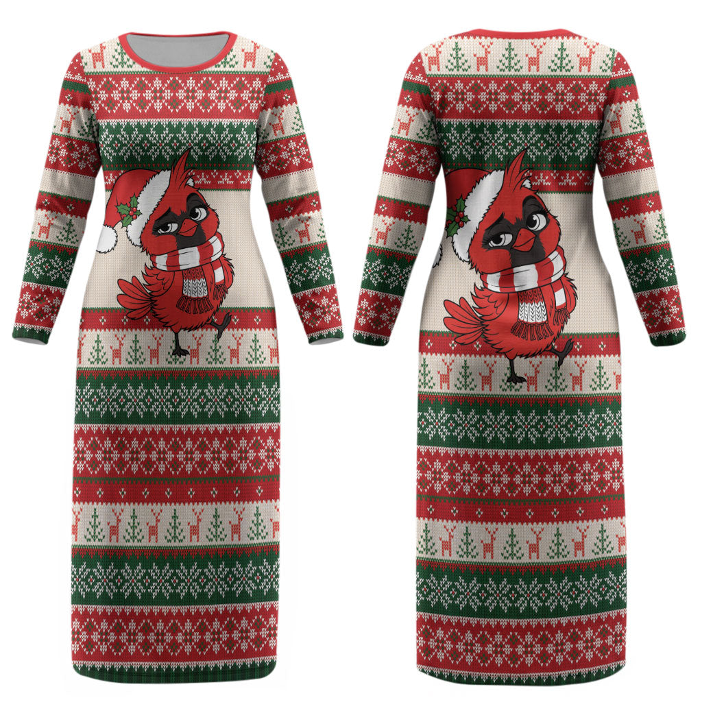 Aussie Cardinal Christmas Couples Matching Long Sleeve Bodycon Dress and Hawaiian Shirt Festive Knitted Pattern Inspired