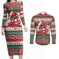 Aussie Cardinal Christmas Couples Matching Long Sleeve Bodycon Dress and Long Sleeve Button Shirt Festive Knitted Pattern Inspired