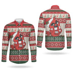 Aussie Cardinal Christmas Couples Matching Long Sleeve Bodycon Dress and Long Sleeve Button Shirt Festive Knitted Pattern Inspired