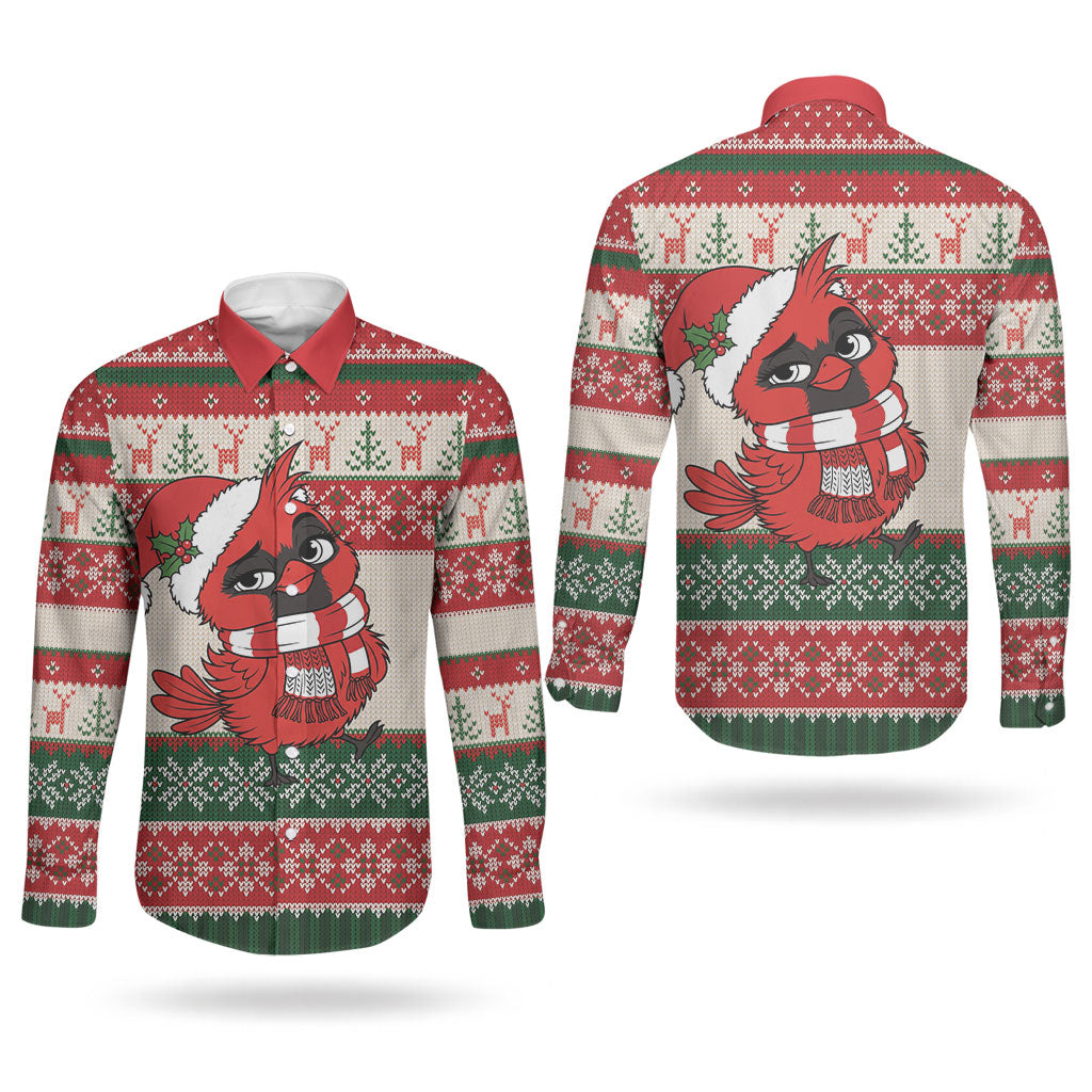 Aussie Cardinal Christmas Couples Matching Long Sleeve Bodycon Dress and Long Sleeve Button Shirt Festive Knitted Pattern Inspired