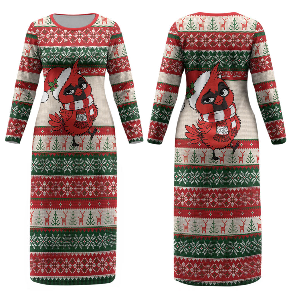 Aussie Cardinal Christmas Couples Matching Long Sleeve Bodycon Dress and Long Sleeve Button Shirt Festive Knitted Pattern Inspired