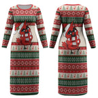 Aussie Cardinal Christmas Couples Matching Long Sleeve Bodycon Dress and Long Sleeve Button Shirt Festive Knitted Pattern Inspired