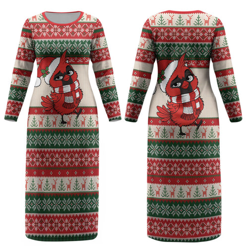 Aussie Cardinal Christmas Couples Matching Long Sleeve Bodycon Dress and Long Sleeve Button Shirt Festive Knitted Pattern Inspired