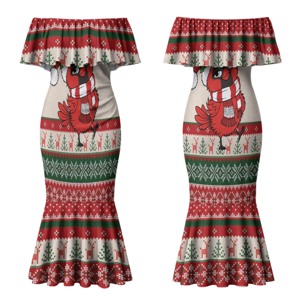 Aussie Cardinal Christmas Couples Matching Mermaid Dress and Hawaiian Shirt Festive Knitted Pattern Inspired