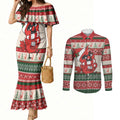 Aussie Cardinal Christmas Couples Matching Mermaid Dress and Long Sleeve Button Shirt Festive Knitted Pattern Inspired