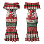 Aussie Cardinal Christmas Couples Matching Mermaid Dress and Long Sleeve Button Shirt Festive Knitted Pattern Inspired