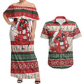 Aussie Cardinal Christmas Couples Matching Off Shoulder Maxi Dress and Hawaiian Shirt Festive Knitted Pattern Inspired