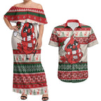 Aussie Cardinal Christmas Couples Matching Off Shoulder Maxi Dress and Hawaiian Shirt Festive Knitted Pattern Inspired