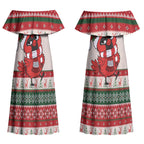 Aussie Cardinal Christmas Couples Matching Off Shoulder Maxi Dress and Hawaiian Shirt Festive Knitted Pattern Inspired