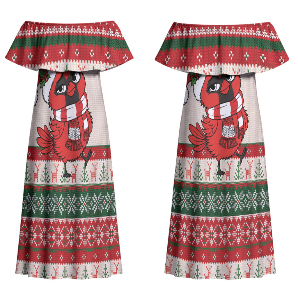 Aussie Cardinal Christmas Couples Matching Off Shoulder Maxi Dress and Hawaiian Shirt Festive Knitted Pattern Inspired