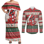Aussie Cardinal Christmas Couples Matching Off Shoulder Maxi Dress and Long Sleeve Button Shirt Festive Knitted Pattern Inspired