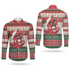 Aussie Cardinal Christmas Couples Matching Off Shoulder Maxi Dress and Long Sleeve Button Shirt Festive Knitted Pattern Inspired