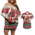 Aussie Cardinal Christmas Couples Matching Off Shoulder Short Dress and Hawaiian Shirt Festive Knitted Pattern Inspired