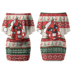 Aussie Cardinal Christmas Couples Matching Off Shoulder Short Dress and Hawaiian Shirt Festive Knitted Pattern Inspired