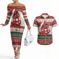 Aussie Cardinal Christmas Couples Matching Off The Shoulder Long Sleeve Dress and Hawaiian Shirt Festive Knitted Pattern Inspired