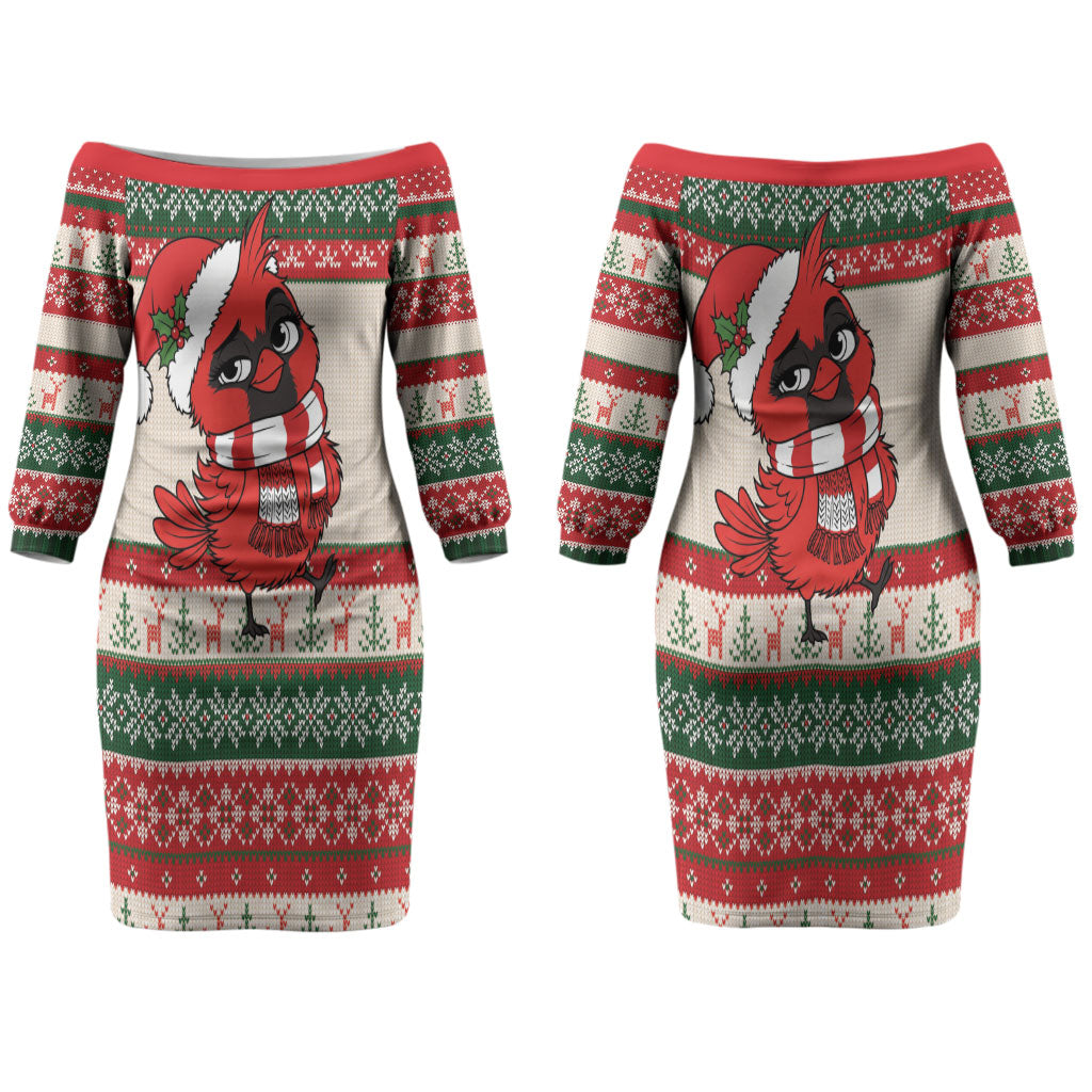 Aussie Cardinal Christmas Couples Matching Off The Shoulder Long Sleeve Dress and Hawaiian Shirt Festive Knitted Pattern Inspired