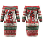 Aussie Cardinal Christmas Couples Matching Off The Shoulder Long Sleeve Dress and Hawaiian Shirt Festive Knitted Pattern Inspired