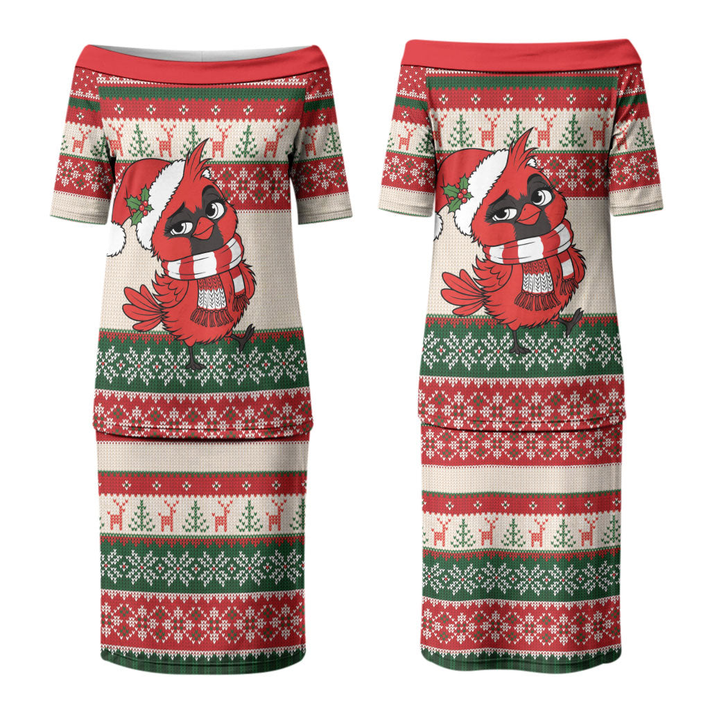 Aussie Cardinal Christmas Couples Matching Puletasi and Hawaiian Shirt Festive Knitted Pattern Inspired