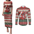Aussie Cardinal Christmas Couples Matching Puletasi and Long Sleeve Button Shirt Festive Knitted Pattern Inspired