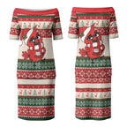 Aussie Cardinal Christmas Couples Matching Puletasi and Long Sleeve Button Shirt Festive Knitted Pattern Inspired